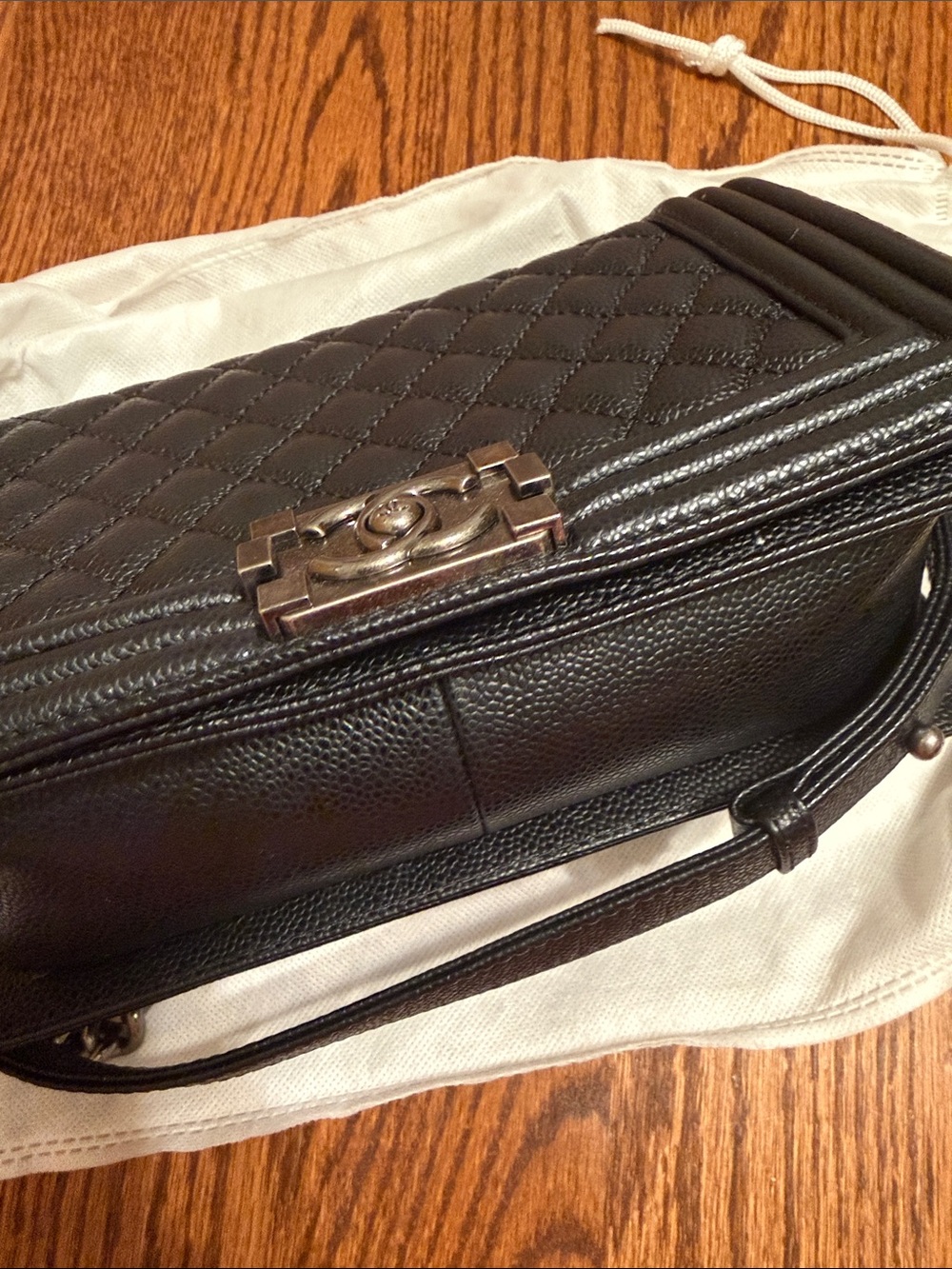 Black Quilted Leather Shoulder Bag with Silver Hardware